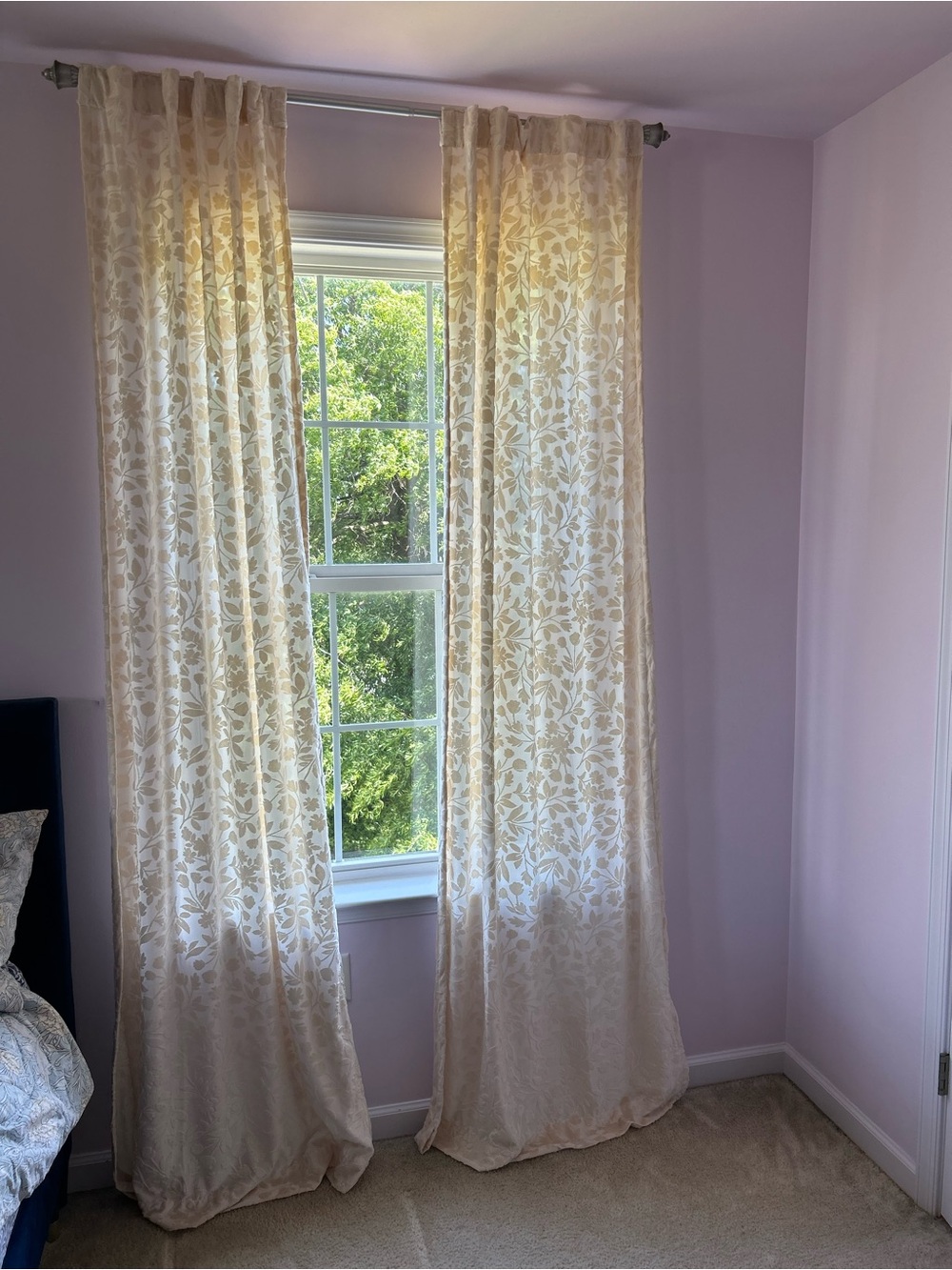 Martha Stewart Cream Floral Sheer Drapes
